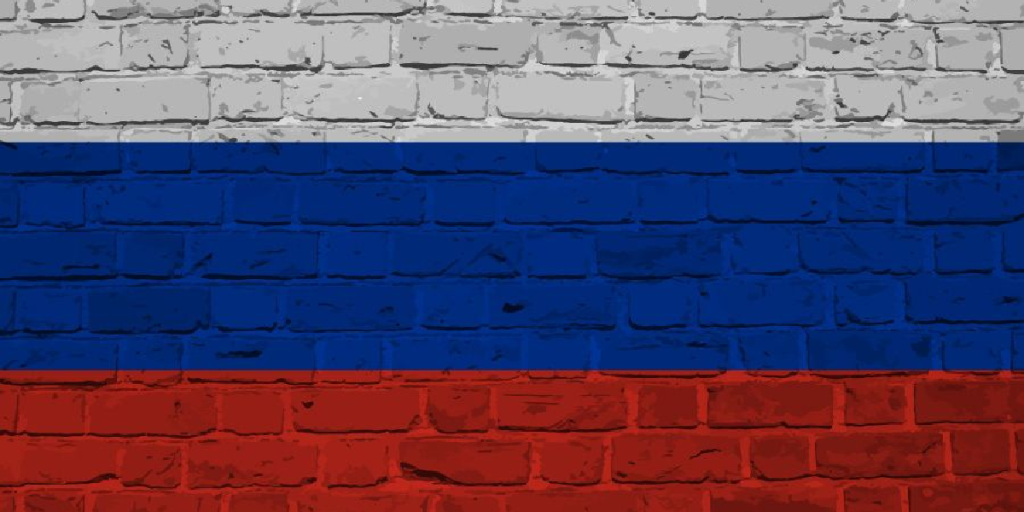 Russia, flag, wall, bricks