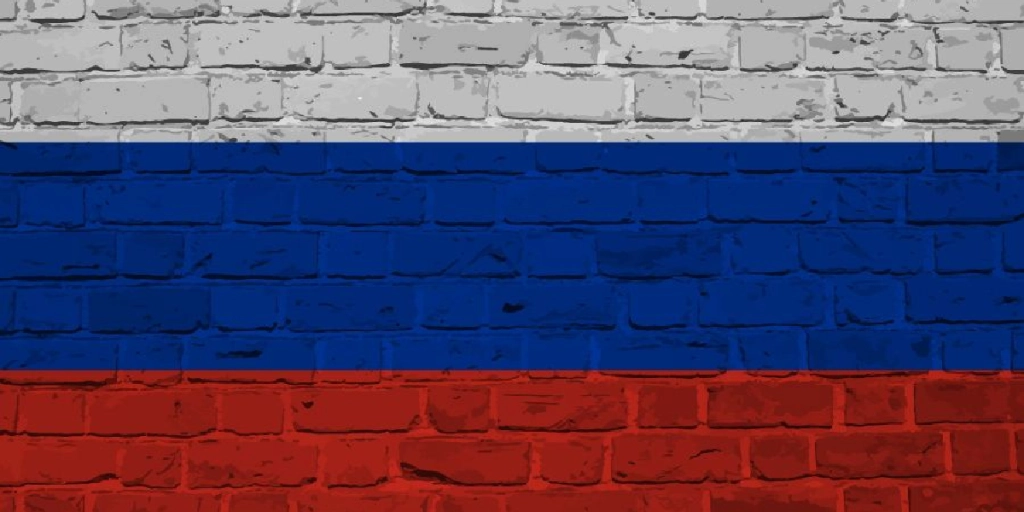 Russia, flag, wall, bricks
