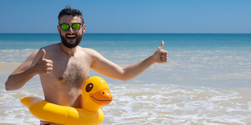 Man, beach, vacation, happy