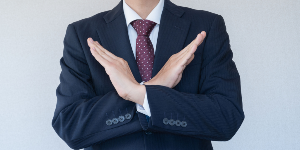 Business man, suit, refuse, no deal
