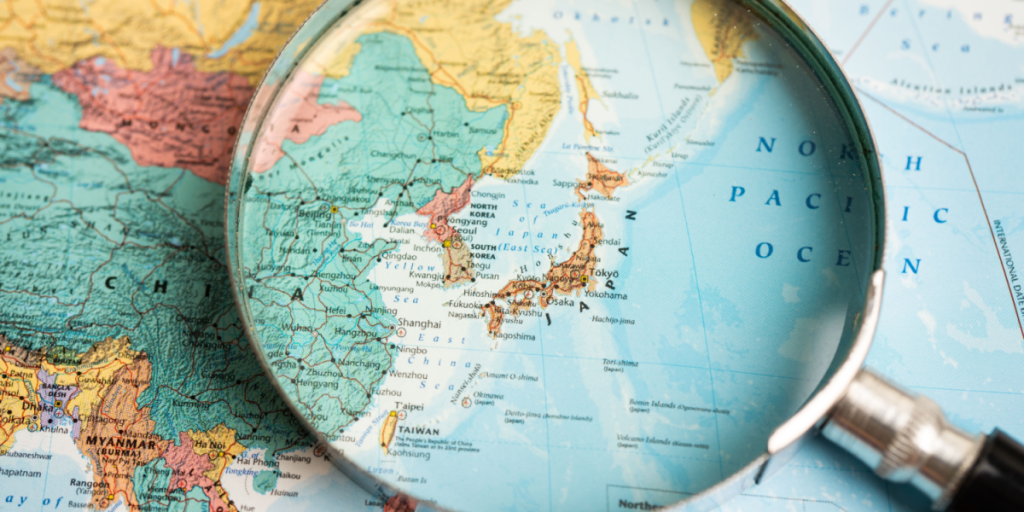 Japan, map, magnifying glass