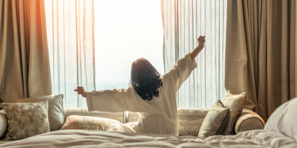 Well-rested, awake, waking up, good sleep