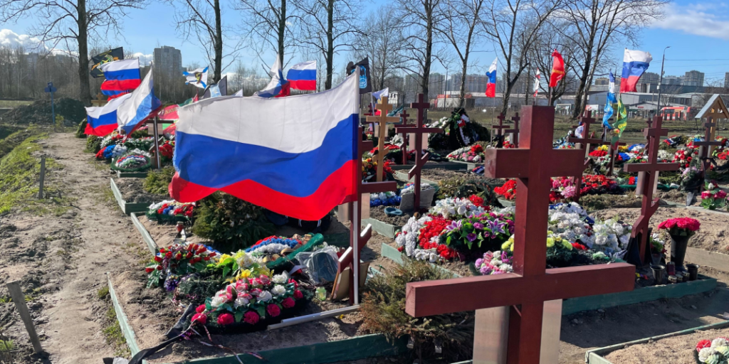 Saint Petersburg Russia, Russian flags at the Russian cemetery