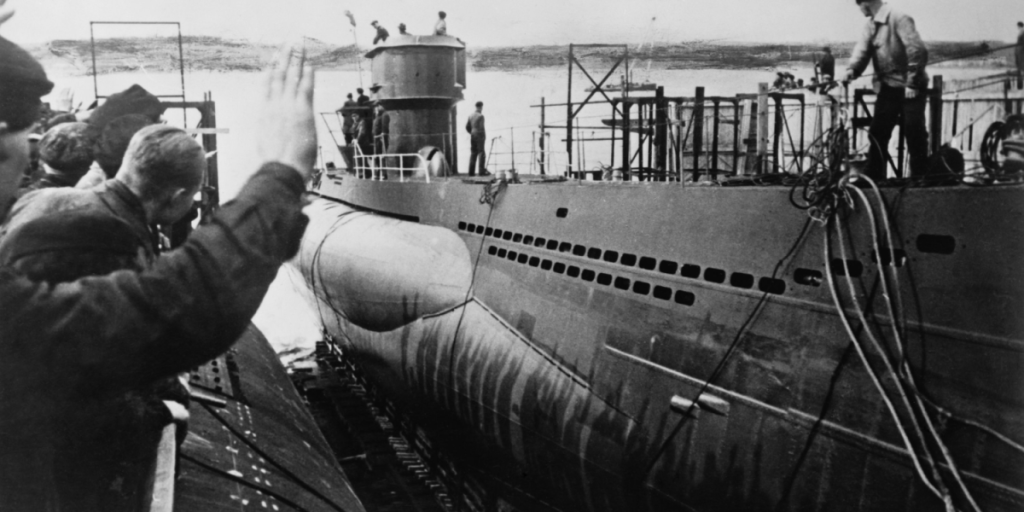 Launching of a German U-Boat during World War 2, ca. 1943 or 1944