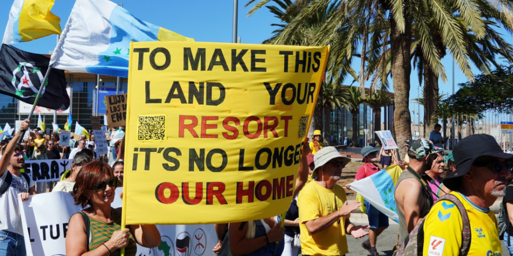 Protest against tourists, tourism, Meloneras, Maspalomas, Canary Islands, Spain