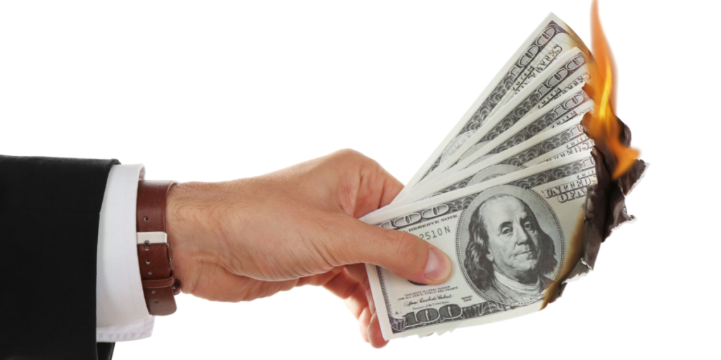 Dollars, bills, burning