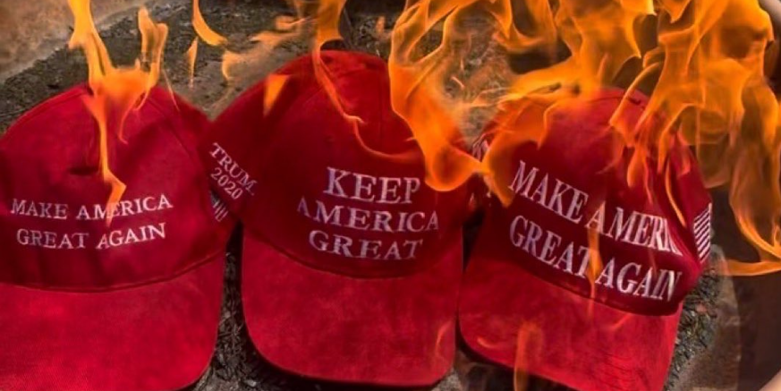 MAGA cap, burning