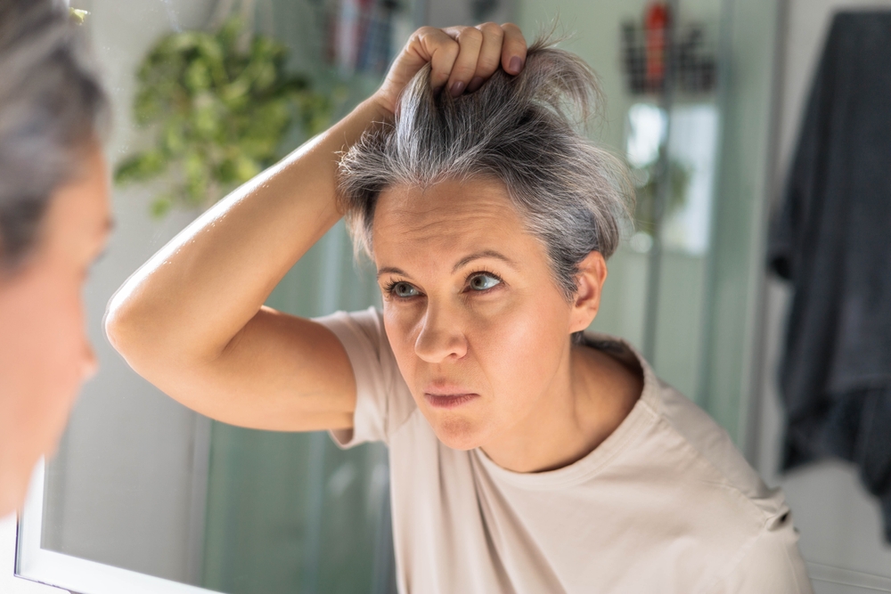 Gray-haired,woman,gråt,hår,kvinde