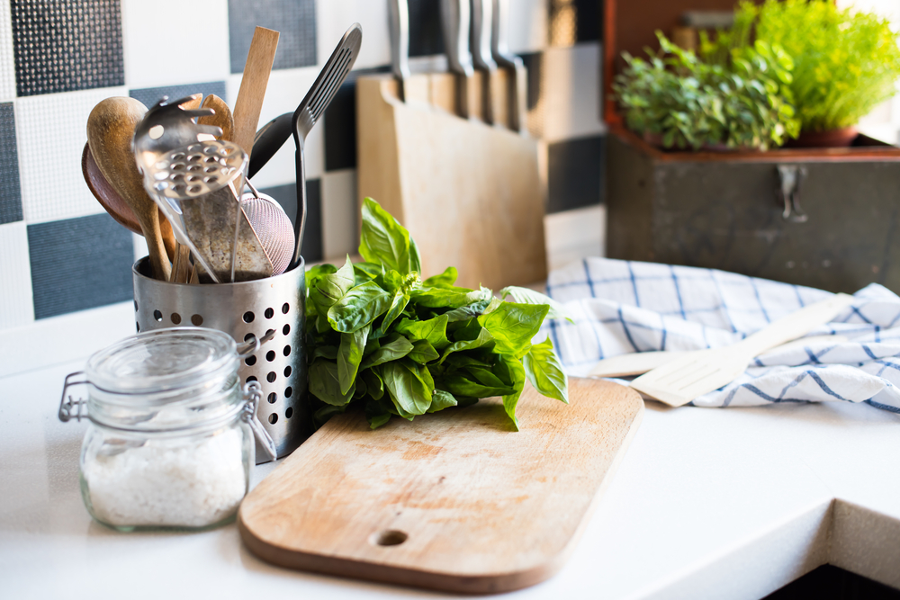 A,Bunch,Of,Basil,On,The,Board,On,The,Kitchen