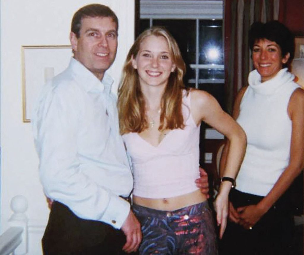 (FILES) An undated handout photo taken at an undisclosed location and released on August 9, 2021 by the United States District Couty for the Southern District of New York shows (L-R) Prince Andrew, Virginia Giuffre, and Ghislaine Maxwell posing for a photo. Virginia Giuffre, who accused disgraced US financier Jeffrey Epstein and Britain's Prince Andrew of sexual abuse, has taken her own life at her home in Australia, her family said on April 26, 2025. (Photo by Handout / US District Court - Southern District of New York (SDNY) / AFP) / RESTRICTED TO EDITORIAL USE - MANDATORY CREDIT "AFP PHOTO / UNITED STATES DISTRICT COURT FOR THE SOUTHERN DISTRICT OF NEW YORK" - NO MARKETING - NO ADVERTISING CAMPAIGNS - DISTRIBUTED AS A SERVICE TO CLIENTS