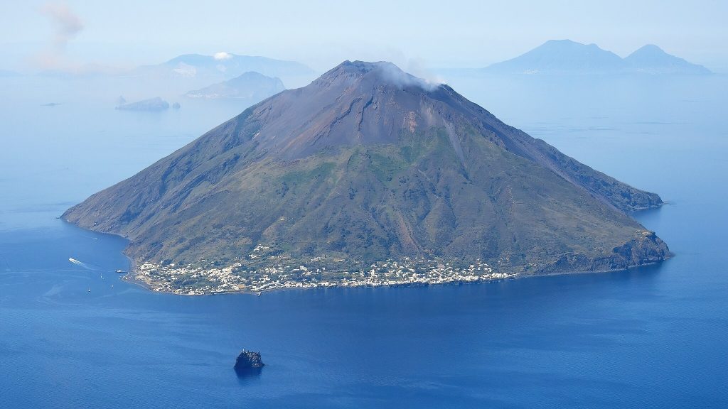 Aerial image of Stromboli and Strombolicchio (view from the northeast)