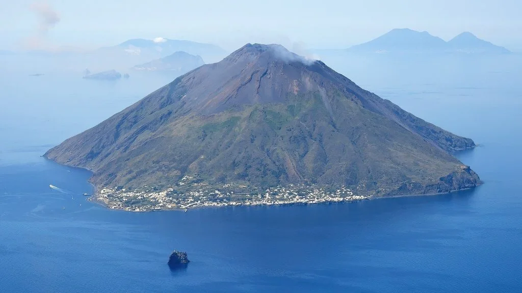 Aerial image of Stromboli and Strombolicchio (view from the northeast)