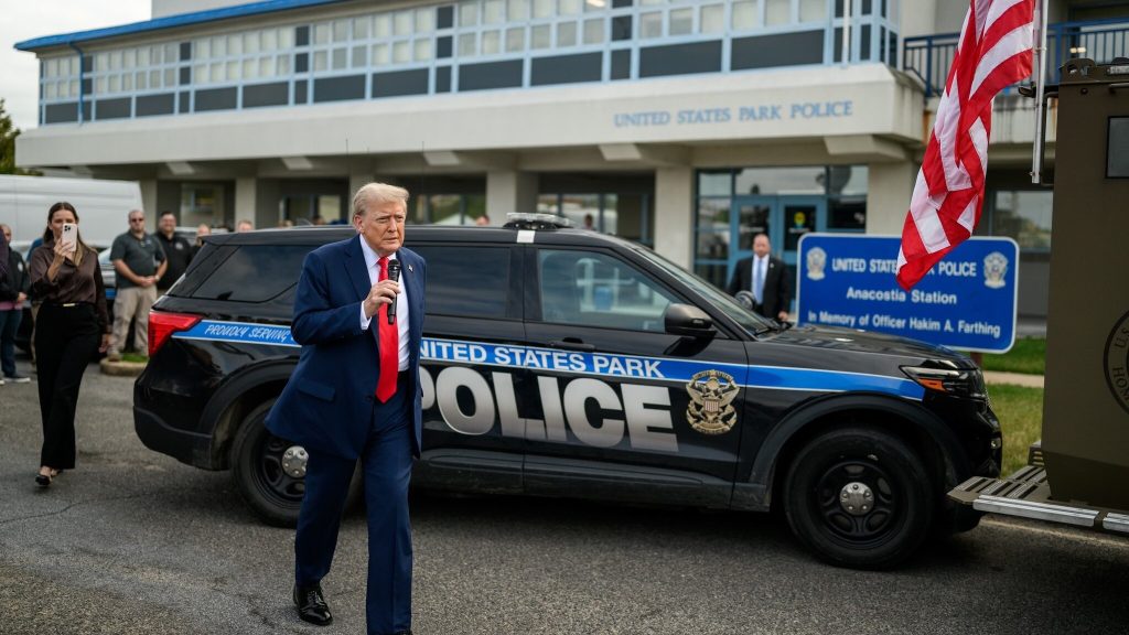 President Donald Trump delivers remarks to law enforcement and members of the National Guard at the U.S. Park Police Anacostia Operations Facility, Thursday, August 21, 2025, in Washington, D.C. (Official White House Photo by Daniel Torok)