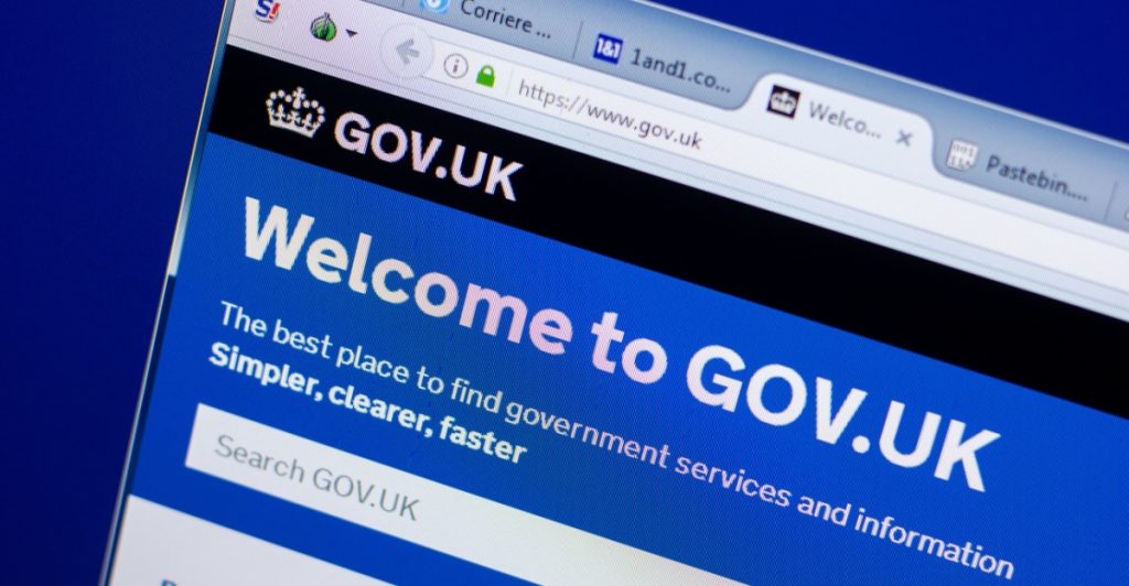British Government website, gov.uk, engelsk regerings hjemmeside