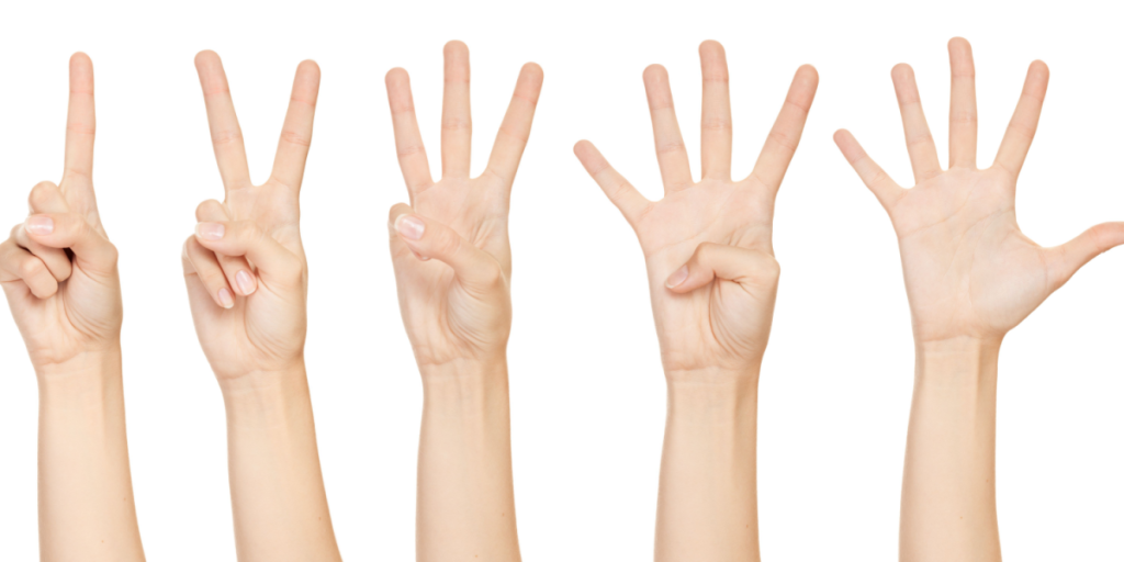 hands, showing, 1 finger, 2, fingers, 3, fingers, 4, fingers, 5, fingers