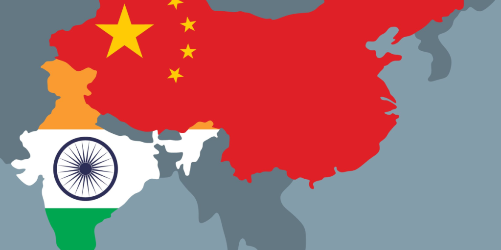 China, India, map