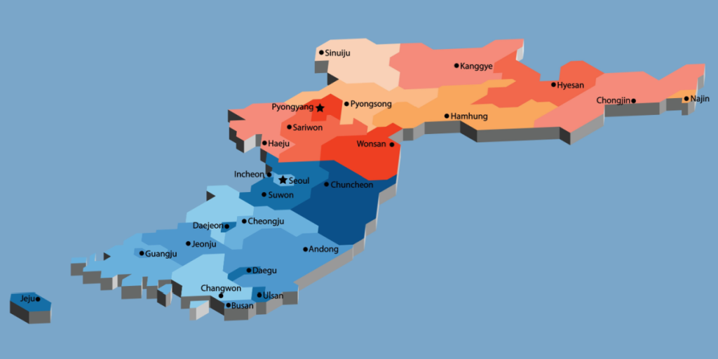 Korean peninsula, South Korea, North Korea, political map