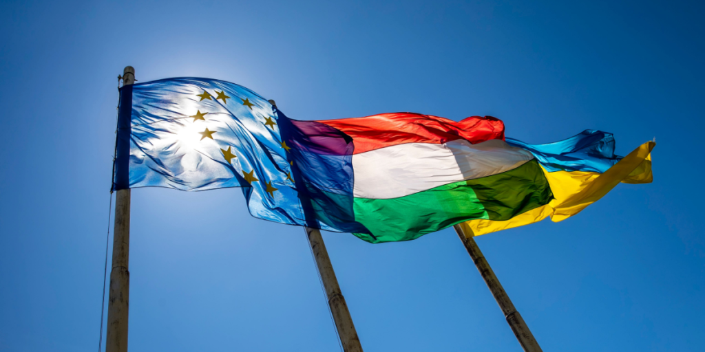 EU, Hungary, Ukraine, flags