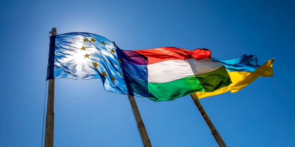 EU, Hungary, Ukraine, flags