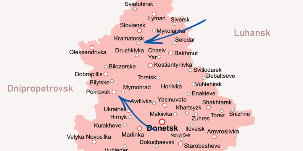 Donetsk, Ukraine, map, Kramatorsk, Pokrovsk