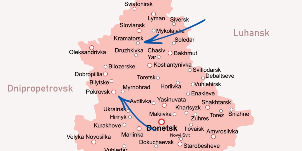 Donetsk, Ukraine, map, Kramatorsk, Pokrovsk
