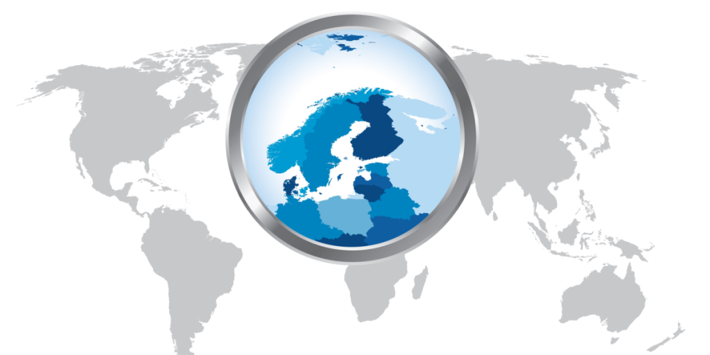 Map, focus, Europe, Northern Finland, Sweden, Norway, Lithuania, Latvia, Estonia, Poland, Denmark