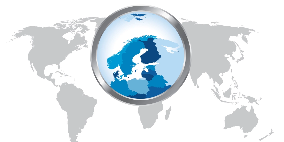 Map, focus, Europe, Northern Finland, Sweden, Norway, Lithuania, Latvia, Estonia, Poland, Denmark