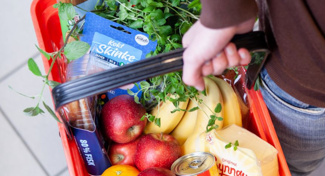 Handlekurv, norske matvarer, madvarer, groceries,