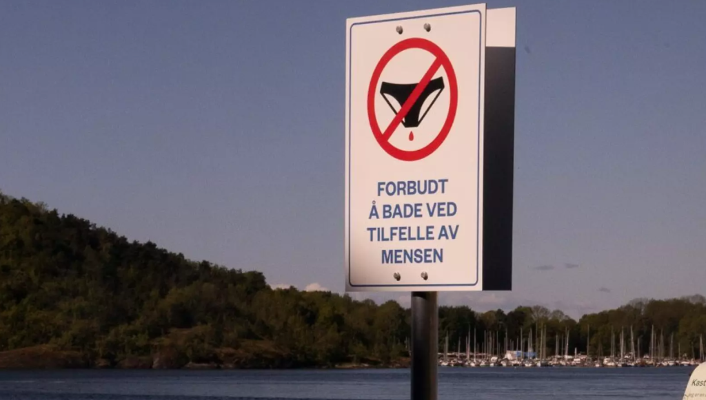 Bading, skilt, mensen, menstruasjon, sign, no swimming, period