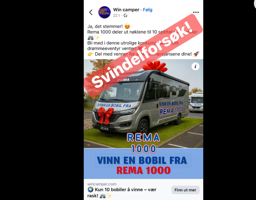 Rema 1000 bobil, autocamper, svindel, fraud facebook