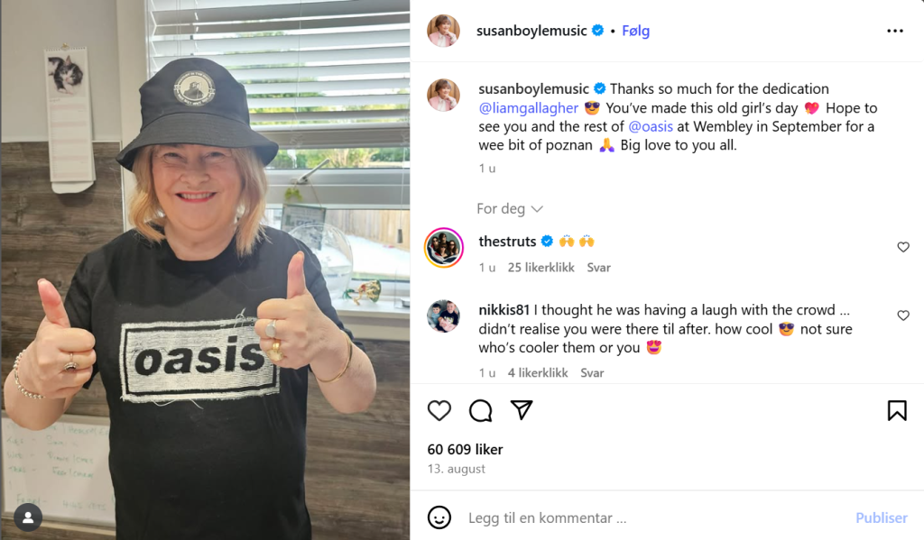Susan Boyle, Oasis T-shirt