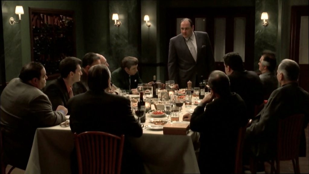 Tony Soprano delivering a speech during a birthday party in "All Due Respect" Sopranos