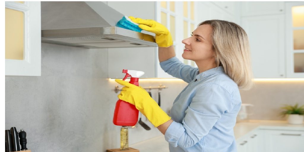 happy woman cleaning