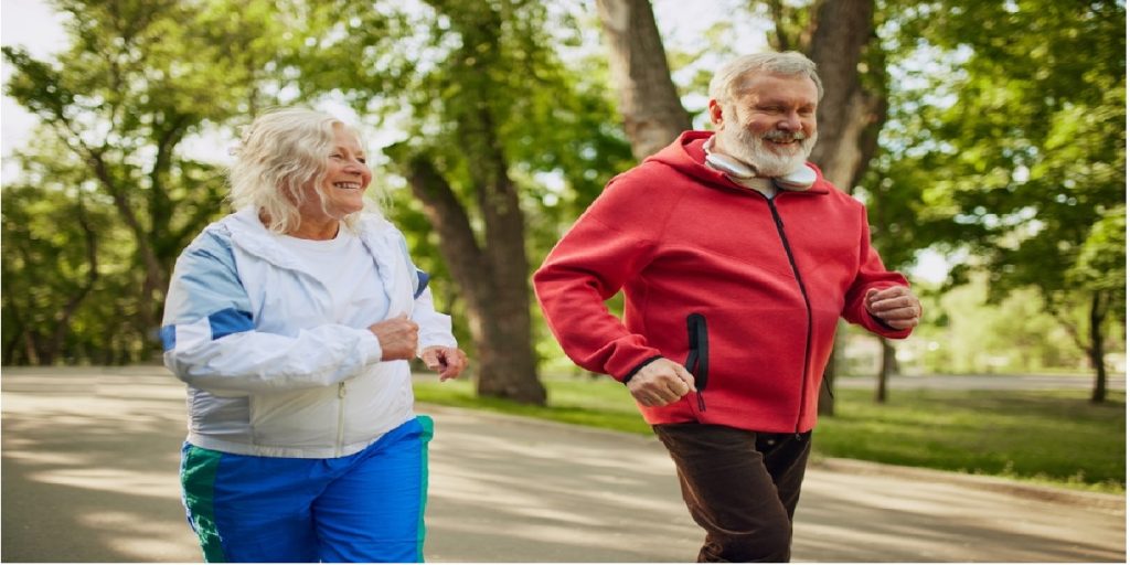 running old man woman sporty