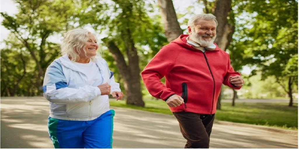running old man woman sporty