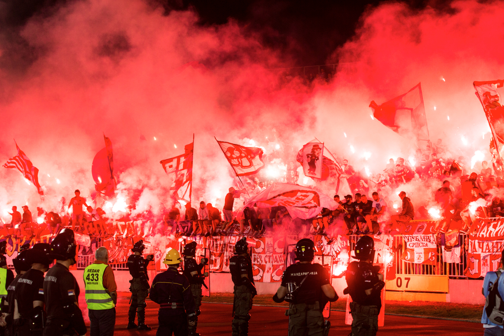 Serbia,,Belgrade,-,September,23,,2018:,Football,Fans,With,Torches