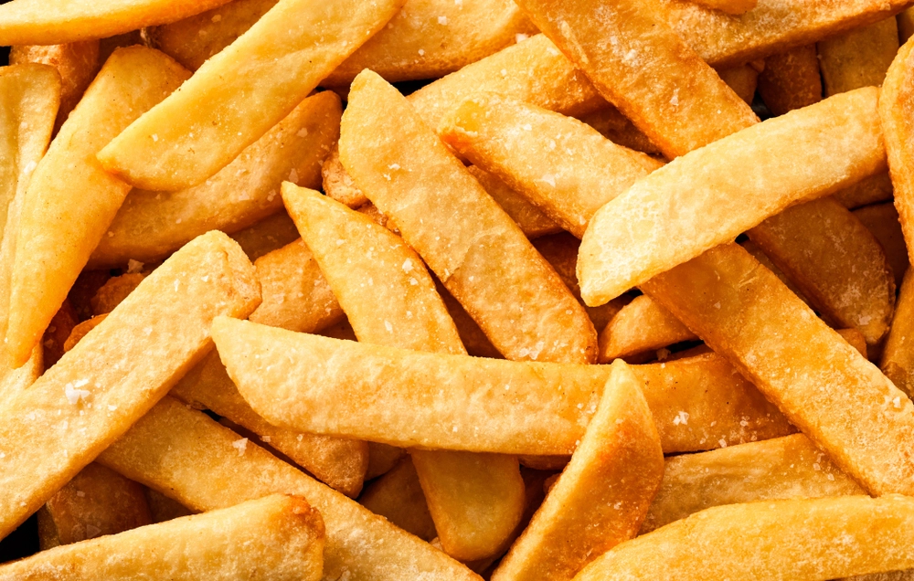 Flat,Lay,View,Of,Steak,French,Fried,Pommes,Or,Chips