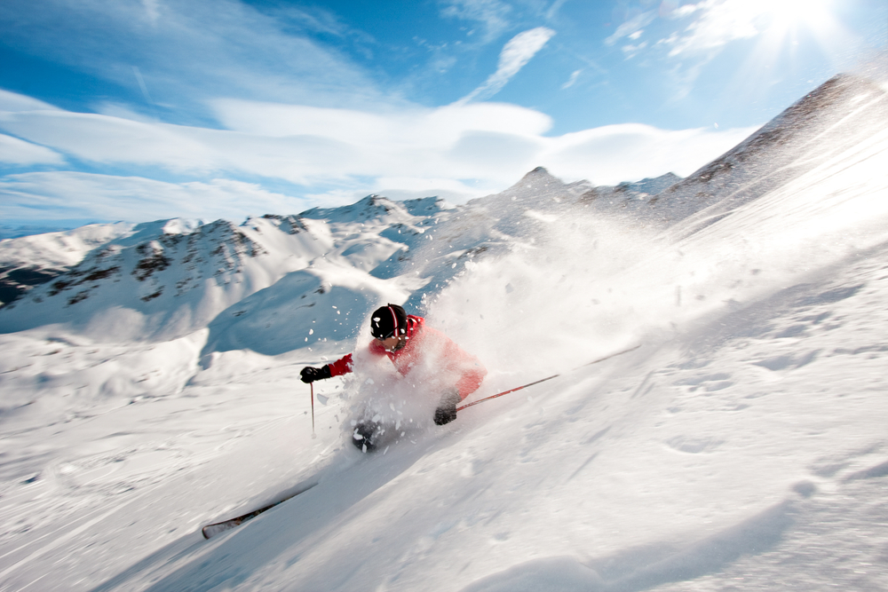Young,Man,Skiing,In,Powder,Snow, telemark, snø, ski