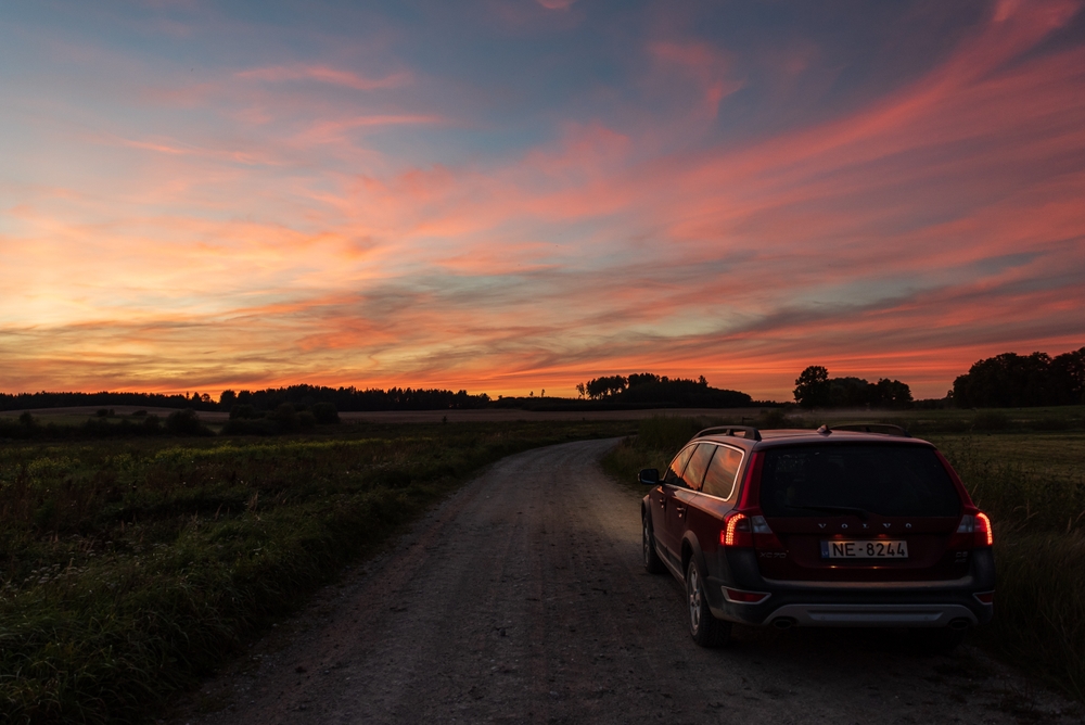Colorful,Sunset,And,Volvo XC70, bil, car