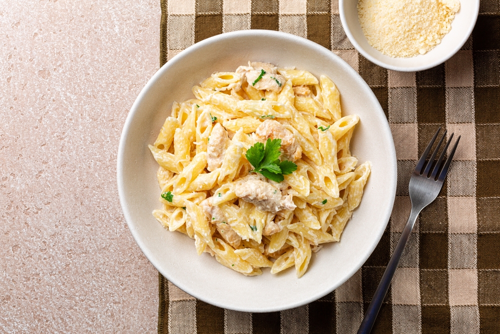 chicken, alfredo, parmesan, kylling, pasta