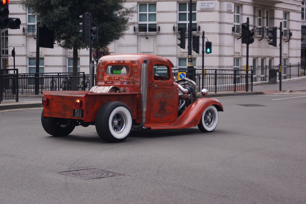 A red Chevrolet hot rod "Lowlife Motors"