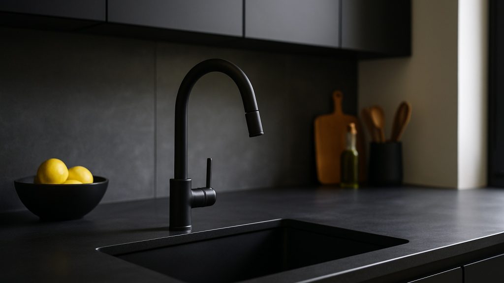 black kitchen interior interiør sort svart kitchen køkken kjøkken armature armatur vask sink