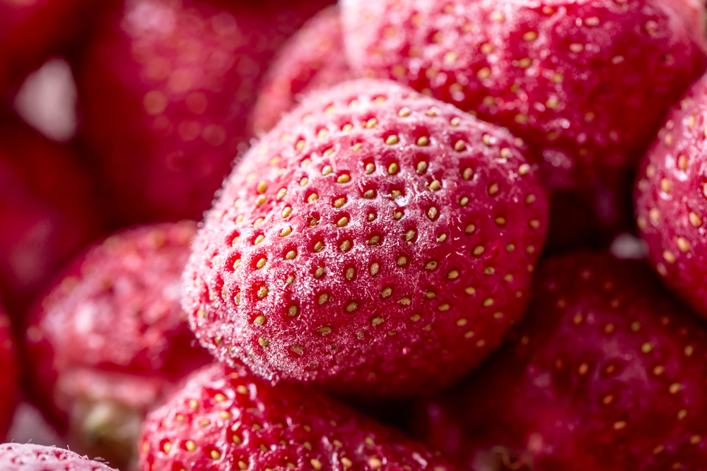 Close-up,Frozen,Strawberry,Covered,By,Frost.