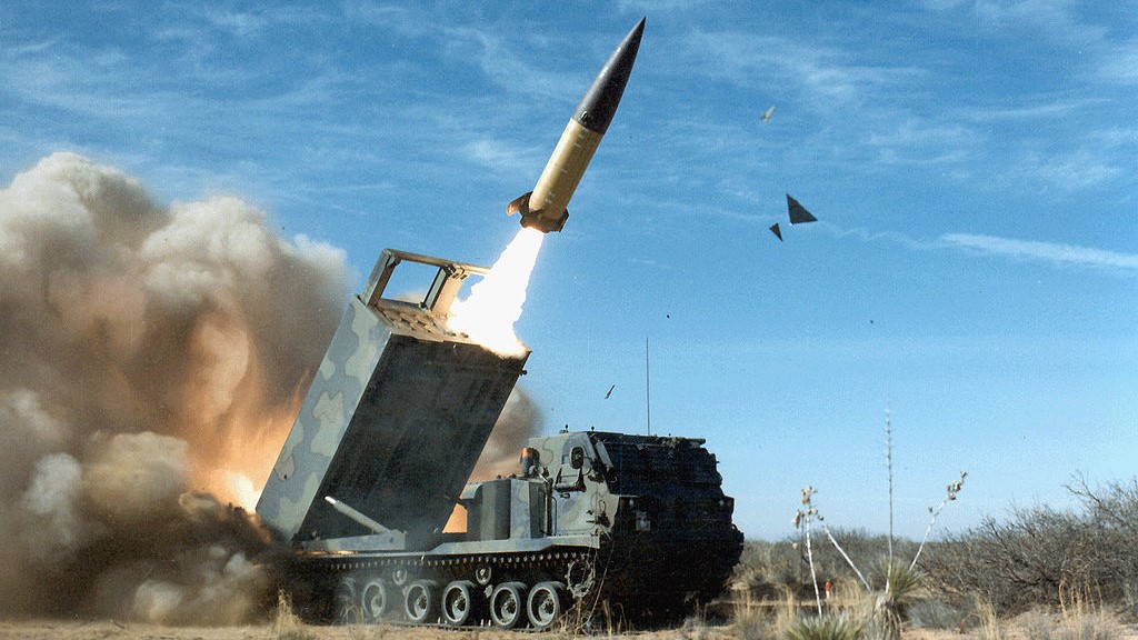 An ATACMS missile being launched from an M270 MLRS