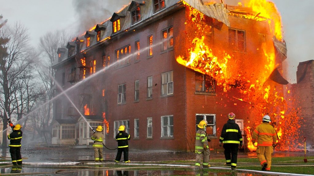 Fire inside an abandoned convent