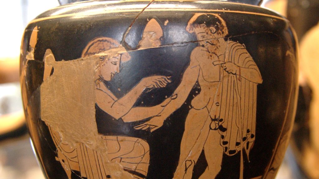 Physician treating a patient. Red-figure Attic aryballos, ca. 480–470 BC.
