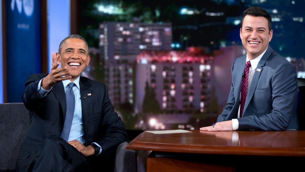 President Barack Obama talks with Jimmy Kimmel during a Jimmy Kimmel Live!