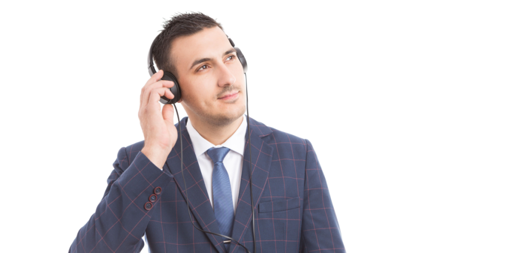 Headphones, business, man, listening, music, happy, relaxed
