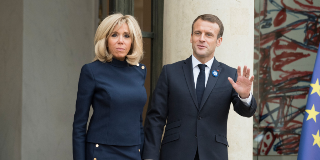 The french president Emmanuel Macron with his wife Brigitte Macron