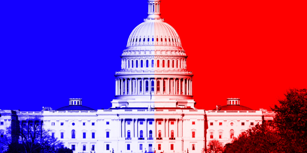 USA Congress, red, blue, divide